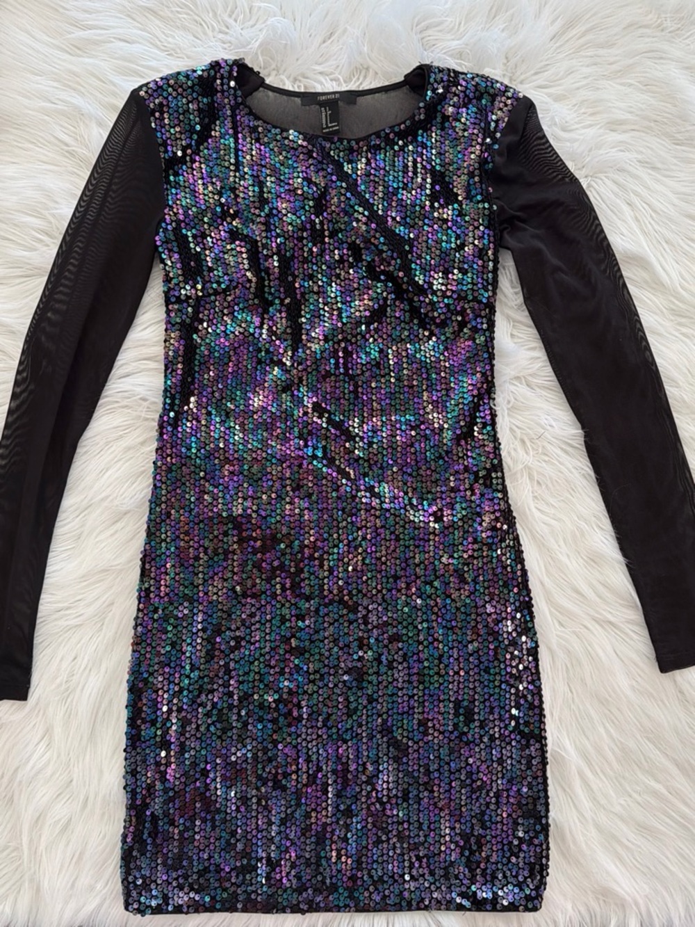Forever 21 Black Iridescent Sequin Long Sleeve Dress